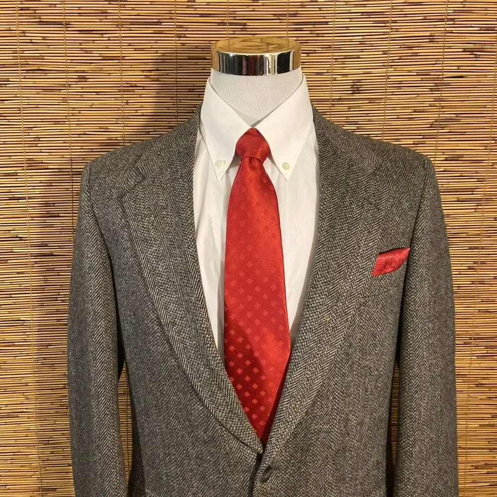Classic Tweed Wool Herringbone Blazer Gray Men’s Size 40 Sport Coat Jacket